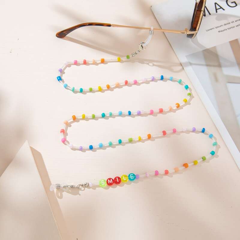 

Letter Graphic Beaded Glasses Chain, Multicolor