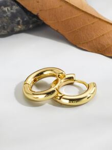 Minimalist Solid Hoop Earrings - Yellow Gold - View 2