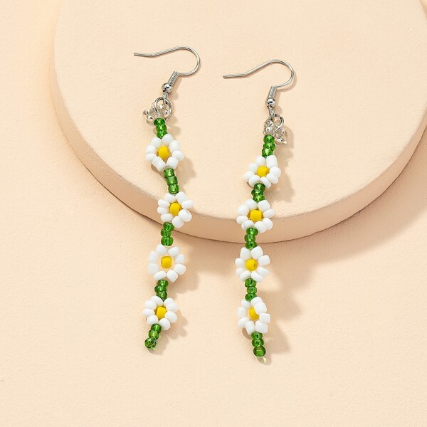 

Flower Beaded Drop Earrings, Multicolor