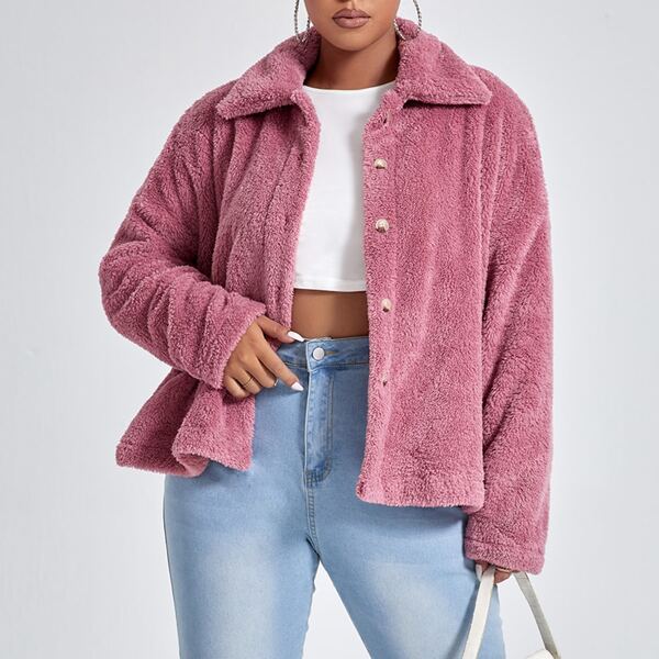 

Plus Drop Shoulder Teddy Jacket, Pink