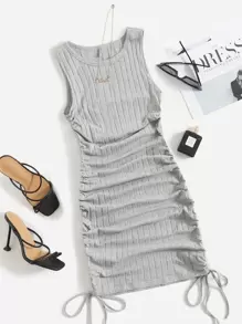 Muchica 抽褶抽繩包臀連衣裙 - 淺灰色 - 查看 1