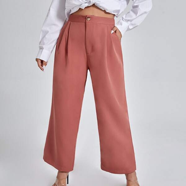 

Plus High Waist Wide Leg Pants, Rusty rose