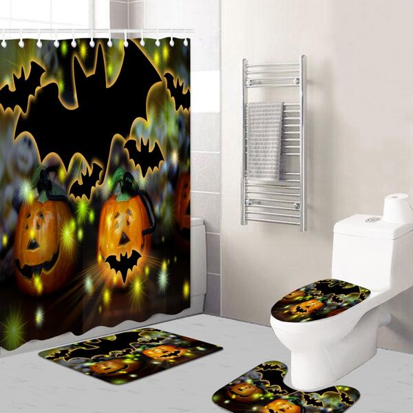 

1pc Halloween Pumpkin Print Bath Mat Or Shower Curtain, Multicolor