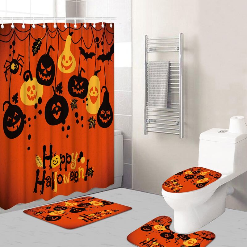 

1pc Halloween Pumpkin Print Bath Mat Or Shower Curtain, Multicolor