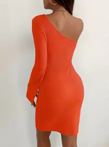 SHEIN Essnce One Shoulder Split Cuff Bodycon Dress - Orange - View 2