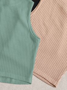 SHEIN EZwear 3 Paquetes de Camiseta de Punto Acanalado - Multicolor - Ver 4