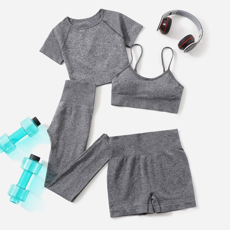 

4pcs Seamless Marled Sports Set, Grey