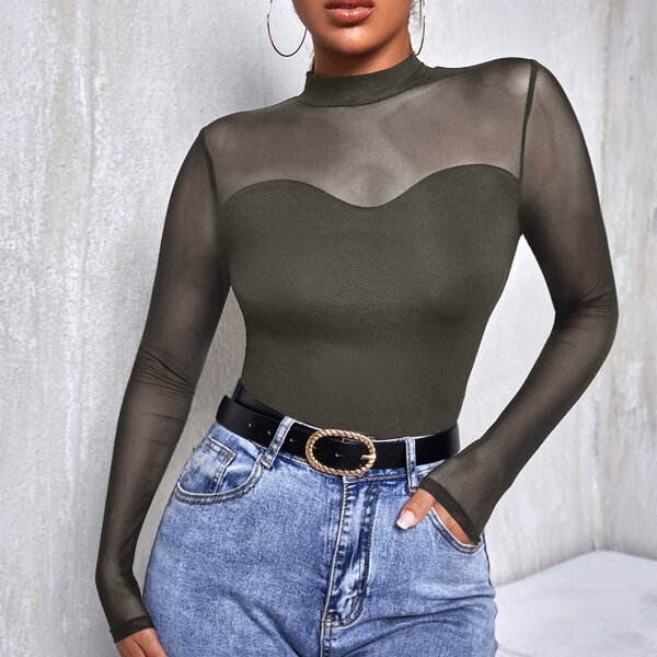 

Mesh Yoke Solid Tee, Dark grey