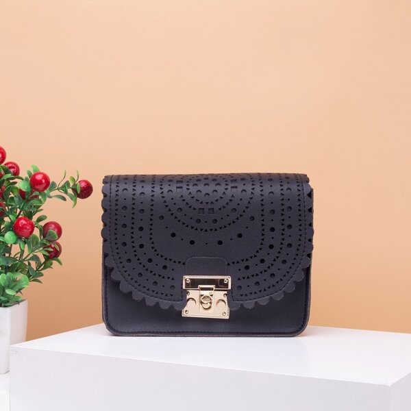

Hollow Out Design Flap Square Bag, Black