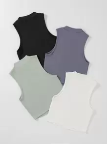 SHEIN Unity 4pcs Solid Tank Top - Multicolor - View 2