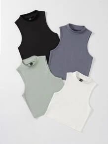 SHEIN Unity 4pcs Solid Tank Top - Multicolor - View 3