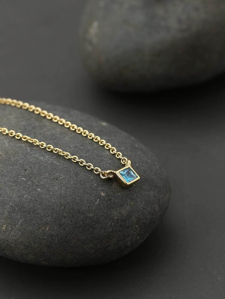 方晶鋯石吊墜項鏈 - 金黃色 - 查看 2