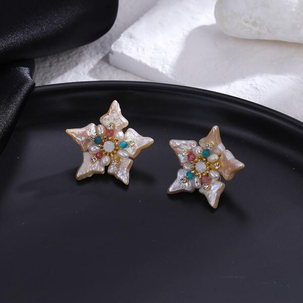 

14K Gold Plated Pearl Earrings, White
