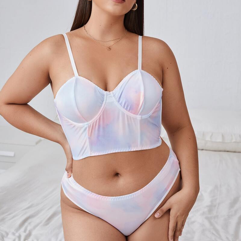 

Plus Tie Dye Underwire Lingerie Set, Multicolor