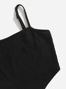 SHEIN Teen Girls Asymmetrical Hem Cami Top - Black - View 3
