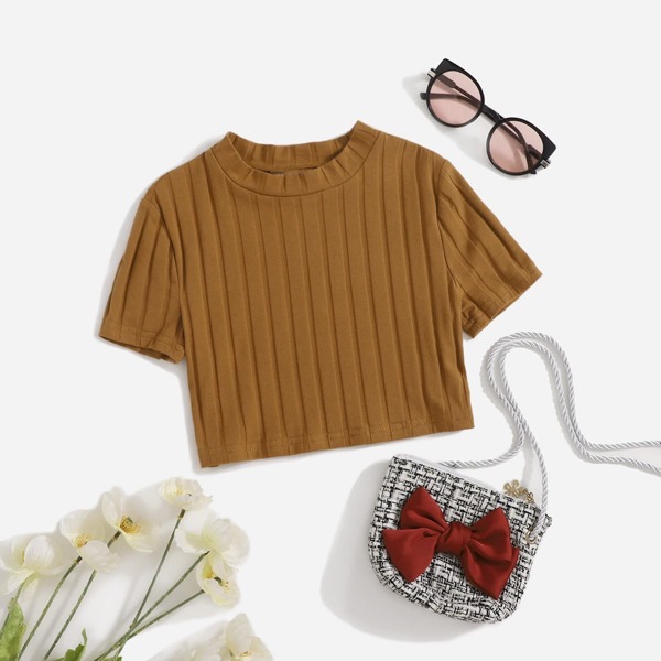 

Girls Mock-Neck Rib-knit Top, Brown