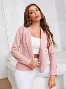 SHEIN Privé Shawl Collar Solid Blazer In Fall/Winter - Baby Pink - View 1