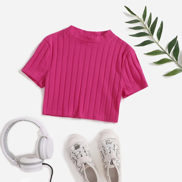 

Girls Mock-Neck Rib-knit Top, Hot pink