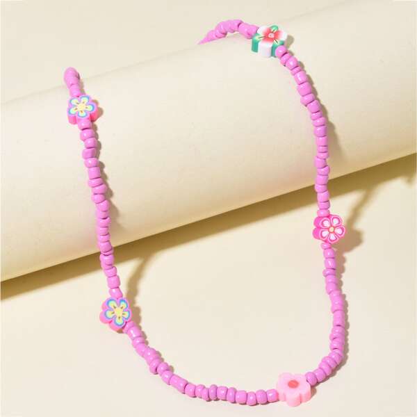 

Flower Decor Beaded Necklace, Purple