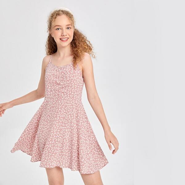

Teen Girls Ruched Detail Ditsy Floral Cami Dress, Dusty pink