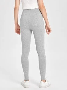 SHEIN Teen Girls Wide Waist Leggings - Light Grey - View 2