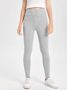 SHEIN Teen Girls Wide Waist Leggings - Light Grey - View 3