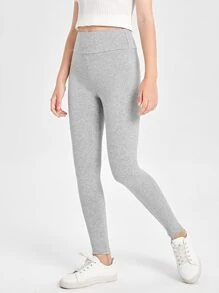 SHEIN Teen Girls Wide Waist Leggings - Light Grey - View 4