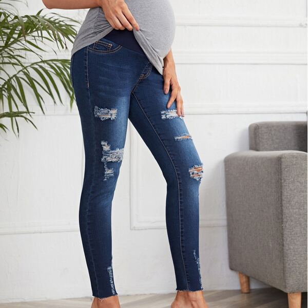 

Maternity Ripped Detail Skinny Jeans, Dark wash