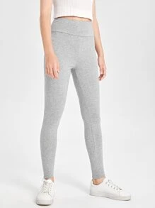 SHEIN Teen Girls Wide Waist Leggings - Light Grey - View 6