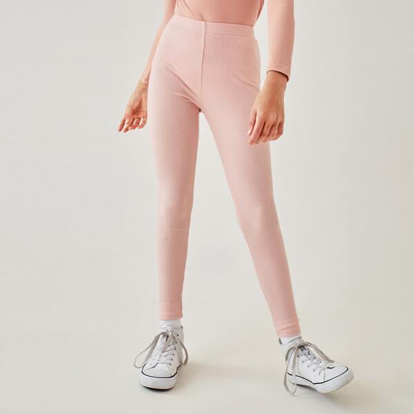 

Girls Rib-knit Leggings, Baby pink