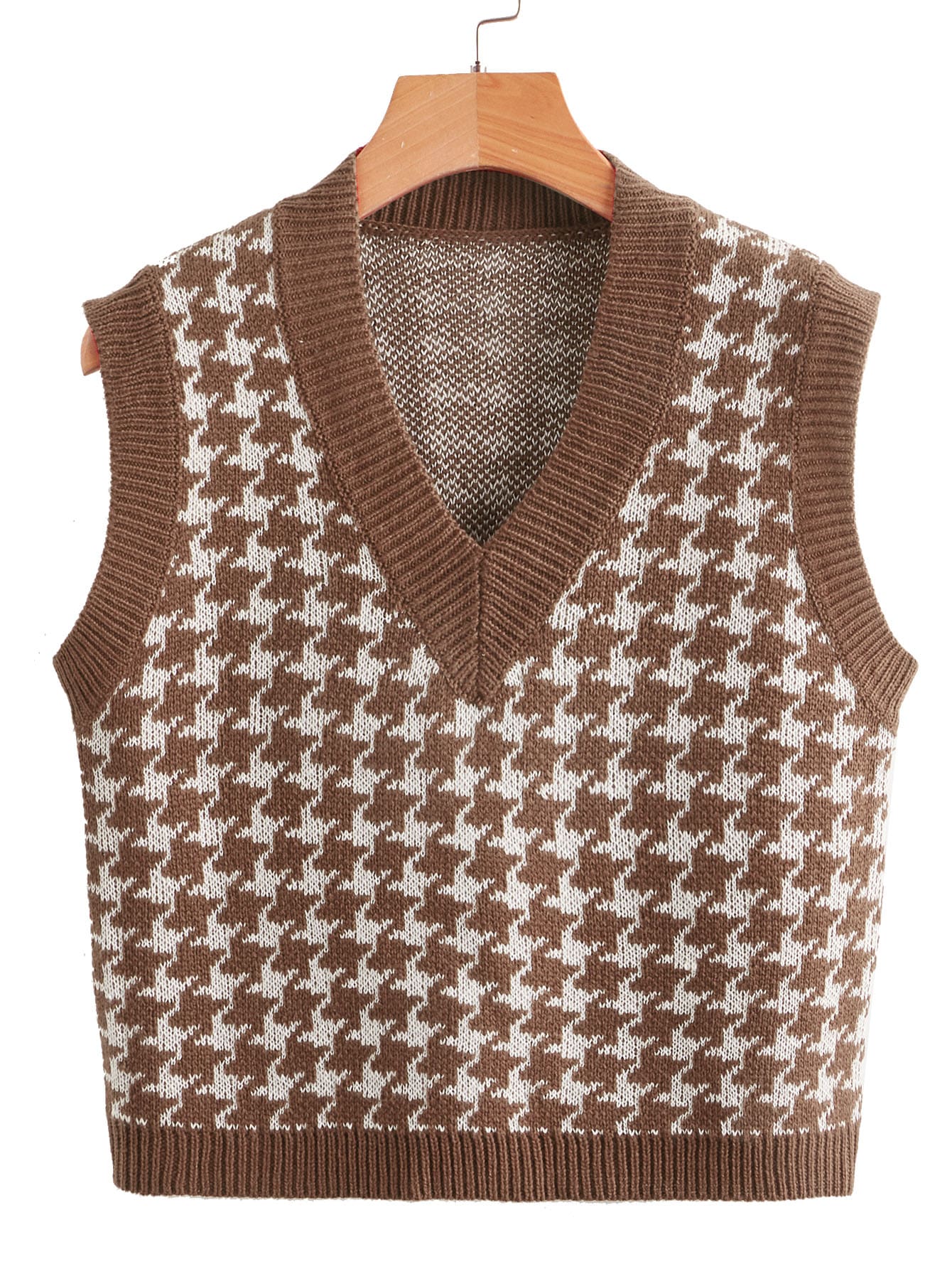 Houndstooth V Neck Sweater Vest | SHEIN USA