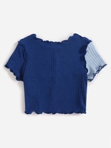 SHEIN Girls' Colorblock Short Sleeve Crew Neck T-Shirt - Blue - View 2