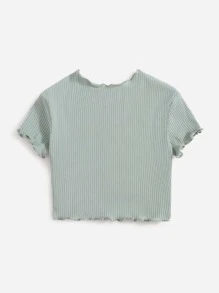 SHEIN Camiseta tejida de canalé con bordado de seta - verde menta - Ver 2
