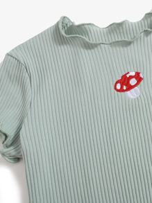 SHEIN Camiseta tejida de canalé con bordado de seta - verde menta - Ver 3