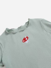 SHEIN Camiseta tejida de canalé con bordado de seta - verde menta - Ver 4