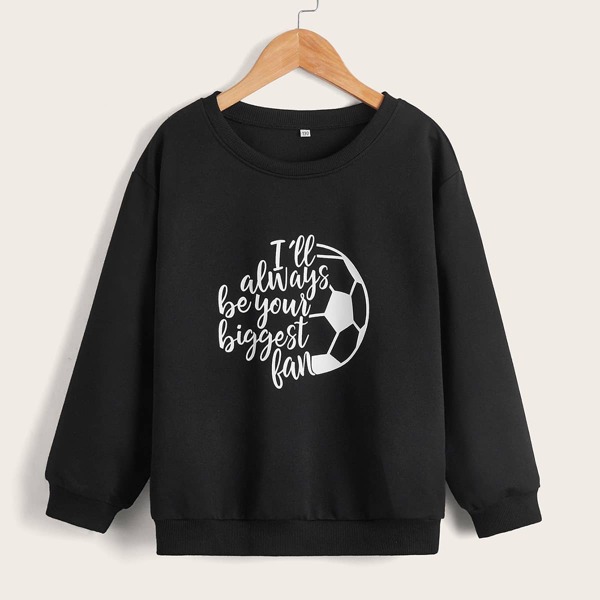 

Boys Slogan & Football Print Sweatshirt, Black
