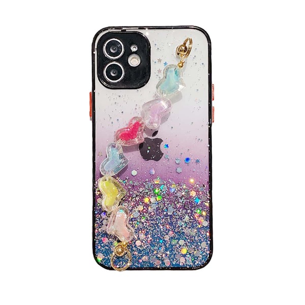 

Heart Hand Strap Sequin Decor Phone Case, Black