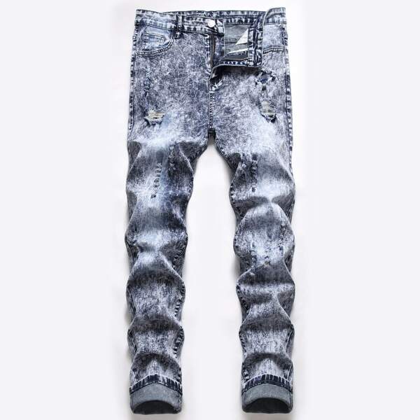 

Guys Graphic Print Ripped Jeans, Multicolor