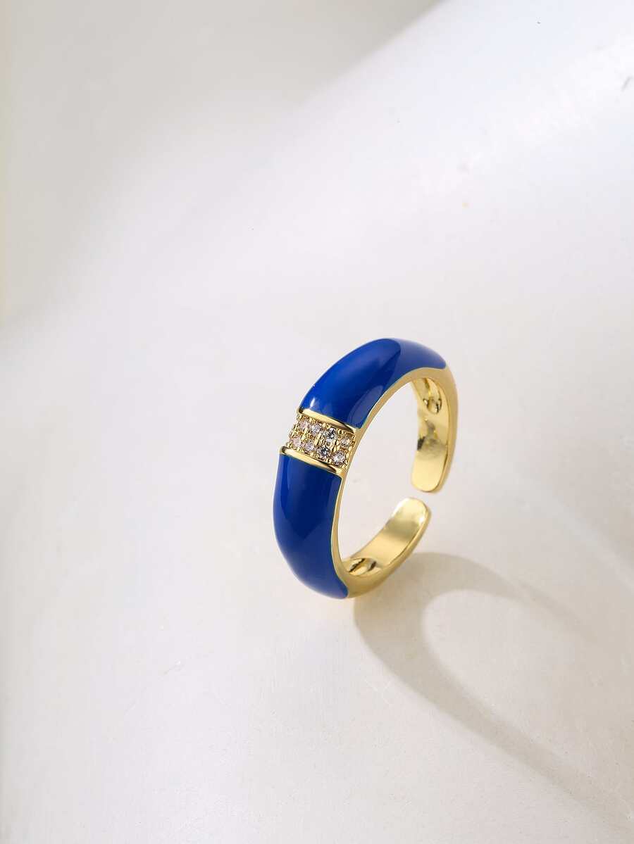 方晶鋯石裝飾戒指 - 寶藍色 - 查看 1