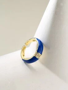 方晶鋯石裝飾戒指 - 寶藍色 - 查看 2