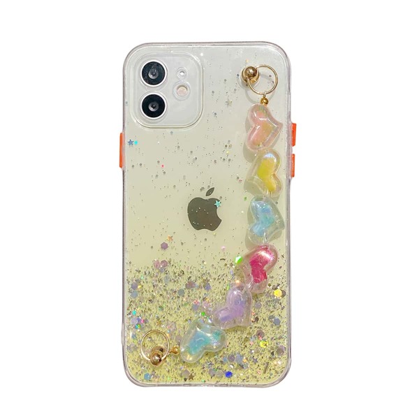 

Heart Hand Strap Sequin Decor Phone Case, Yellow