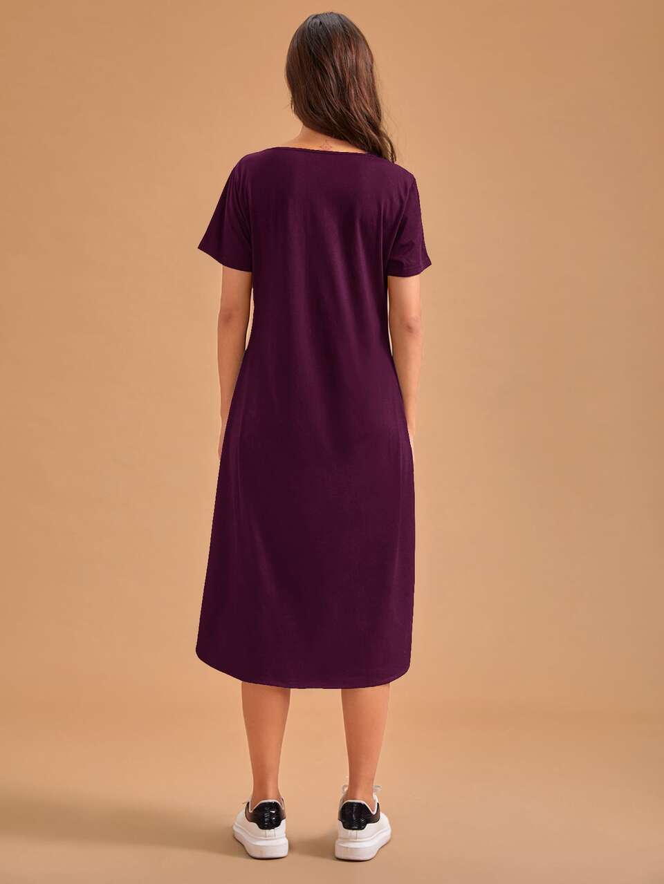 V-Neck Curved Hem Lounge Dress, Moo Moo