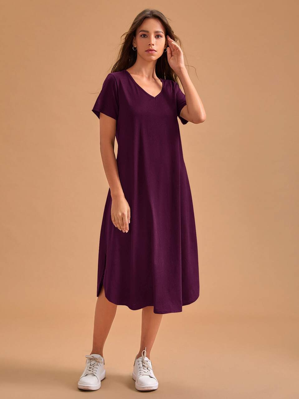 V-Neck Curved Hem Lounge Dress, Moo Moo