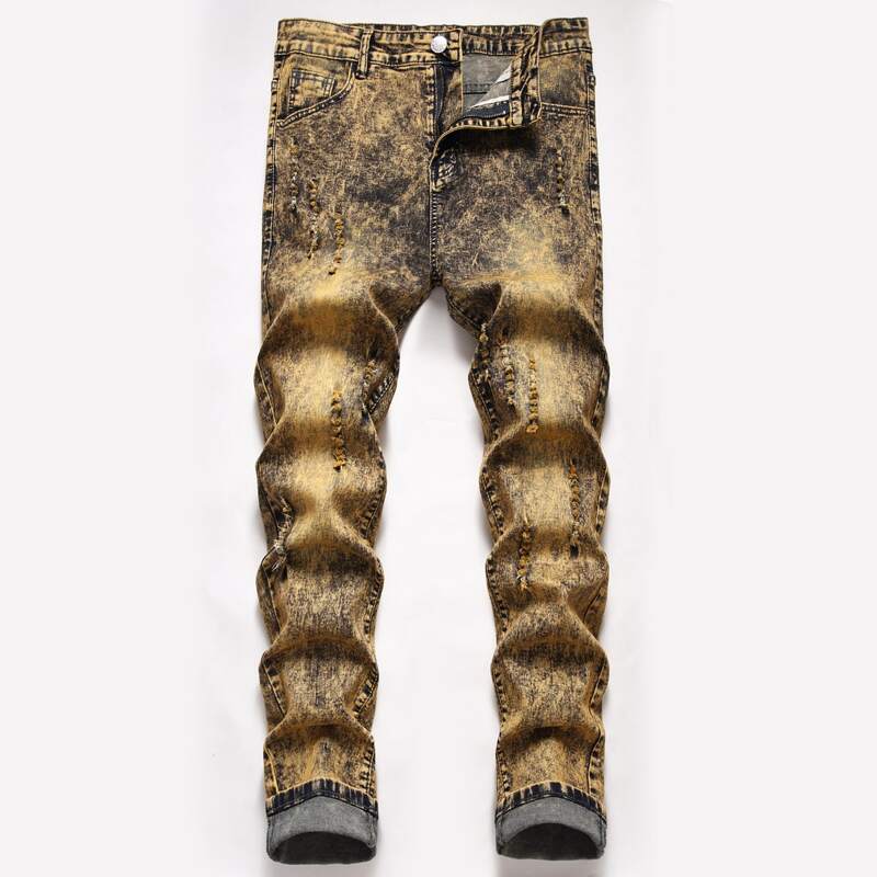 

Guys Graphic Print Ripped Jeans, Yellow