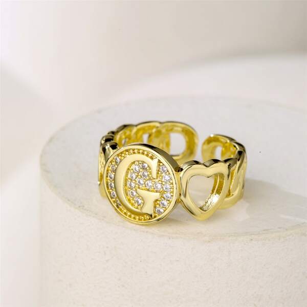 

18K Gold Plated Letter & Zircon Decor Cuff Ring