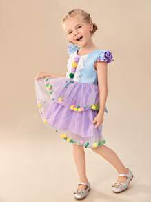 小女童大蝴蝶結多層下擺洋裝