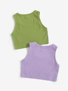 SHEIN Tween Girls 2 Packs Mushroom Embroidery Tank Top - Multicolor - View 2