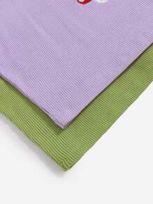 SHEIN Tween Girls 2 Packs Mushroom Embroidery Tank Top - Multicolor - View 3