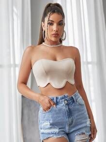 Allurite Áo nữ Sò điệp màu trơn Gợi cảm - Màu be - Xem 1