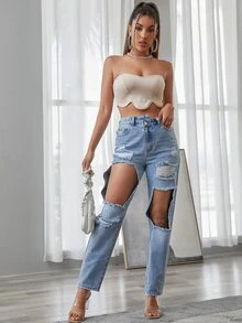 Allurite Áo nữ Sò điệp màu trơn Gợi cảm - Màu be - Xem 3